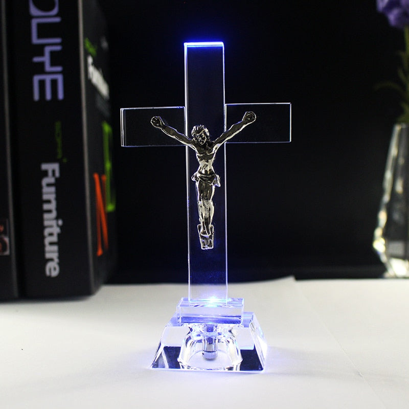 Crystal Jesus Cross Statue Night Light - Jesus Christ Heals
