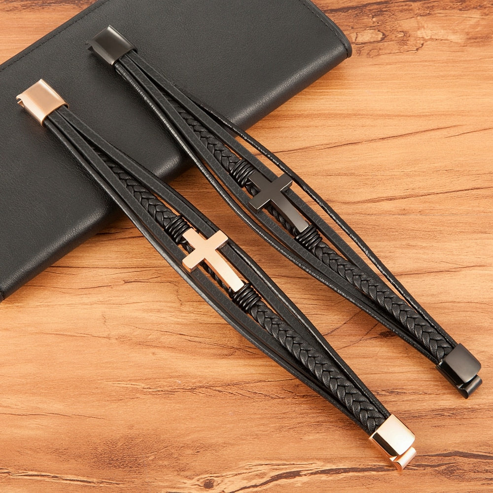 Luxury Leather Cross Bracelet - Jesus Christ Heals