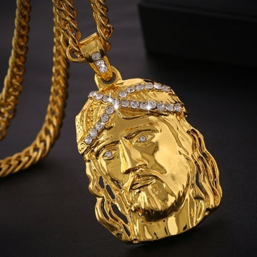 Men/women Hip Hop Trend Gold Color Big Jesus Pendant Necklace Religious Necklace Jewelry