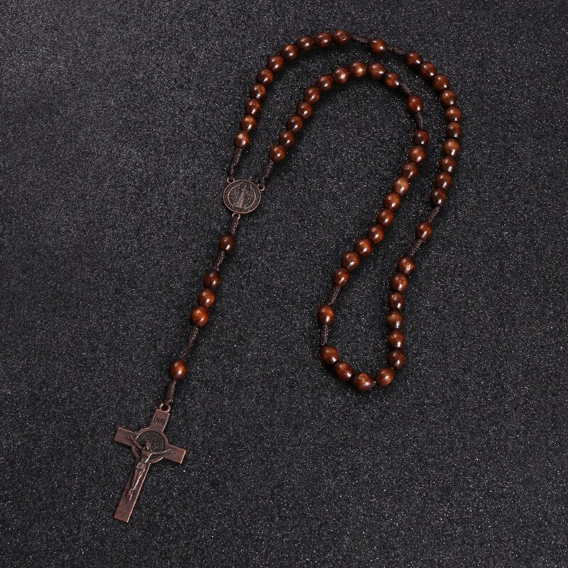 Jesus Wooden Beads Woven Rope Necklace - Jesus Christ Heals