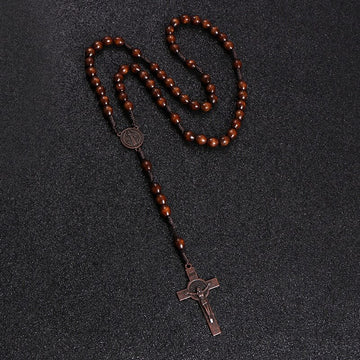Jesus Wooden Beads Woven Rope Necklace