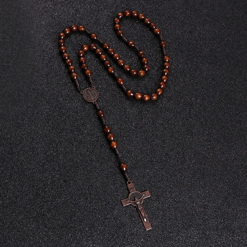 Jesus Wooden Beads Woven Rope Necklace - Jesus Christ Heals