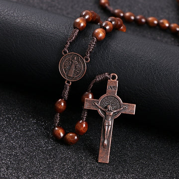 Jesus Wooden Beads Woven Rope Necklace