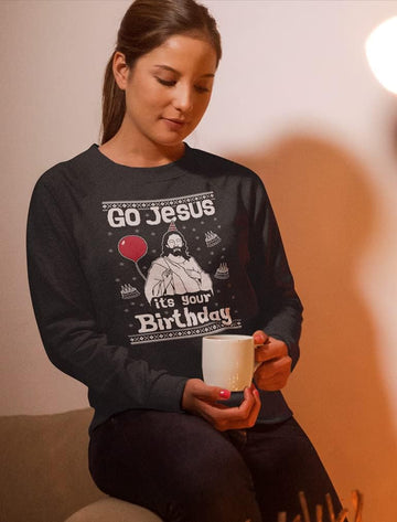 Go Jesus Ugly Christmas Sweatshirt for Women Teen Girls Funny Holiday Xmas Womens Sweatshirts