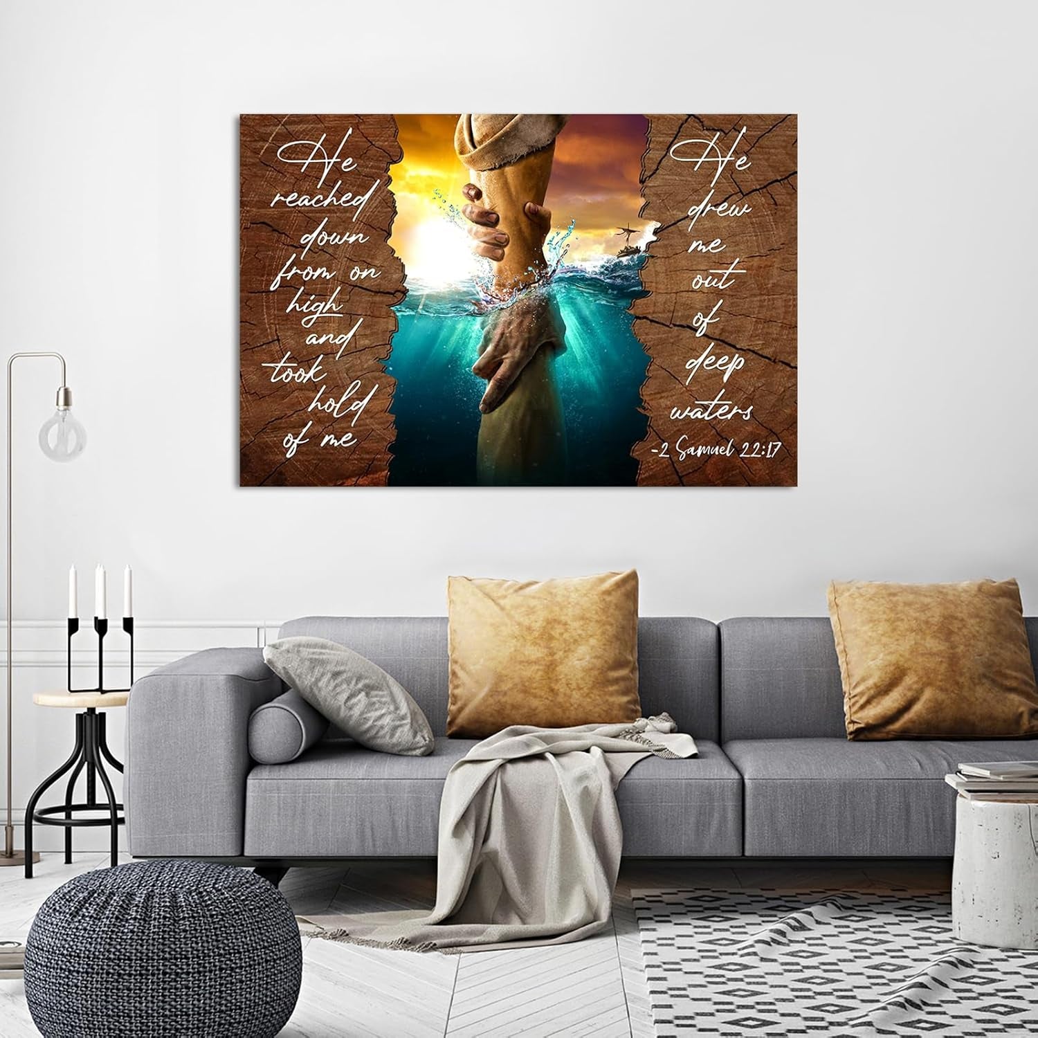 Jesus Wall Art Christian Canvas Wall Decor Hand of God Religious Painting Ocean Bible Picture Poster Living Room Bedroom Frame 12X16Inch