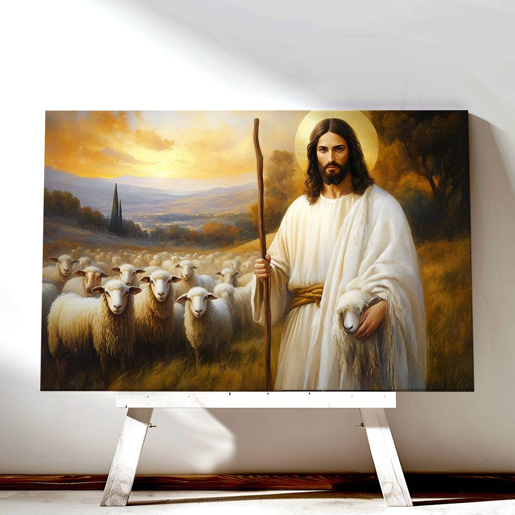 Original Artwork Jesus Shepherd Oil Painting Print on Framed Canvas Wall Art