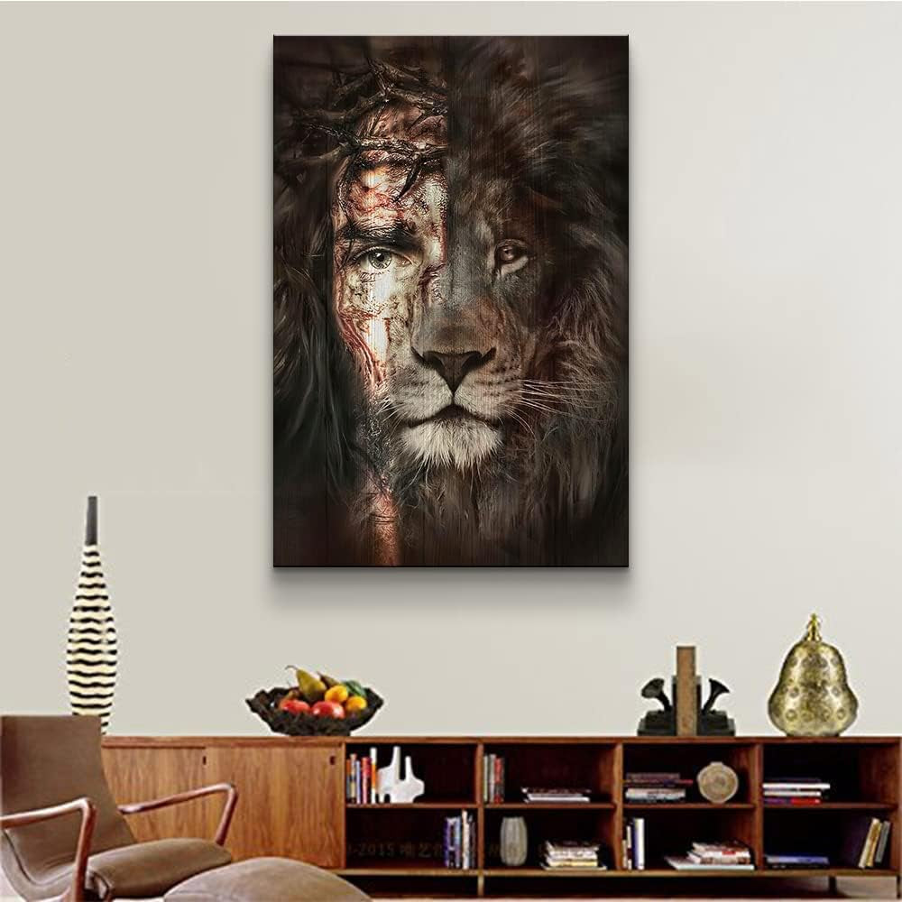 Jesus Pictures for Wall Lion and Jesus Picture Jesus Picture Jesus and Lion Painting Pictures of Jesus Christian Wall Art Jesus Painting Wall Art Religious Wall Decor for Bedroom Decor (12''Wx18''H)