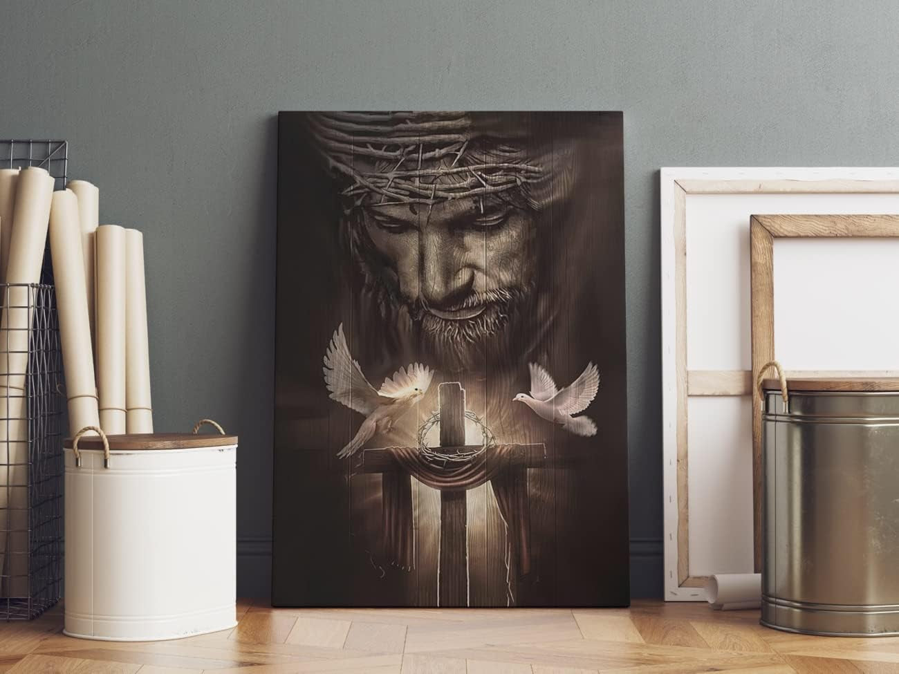 Christian Jesus Lion Canvas Wall Art Jesus and the Cross and the Dove of Peace Wall Decor Jesus Artwork Christian Wall Art Picture of God Posters for Room Churches Ready to Hang 12X16 Inch