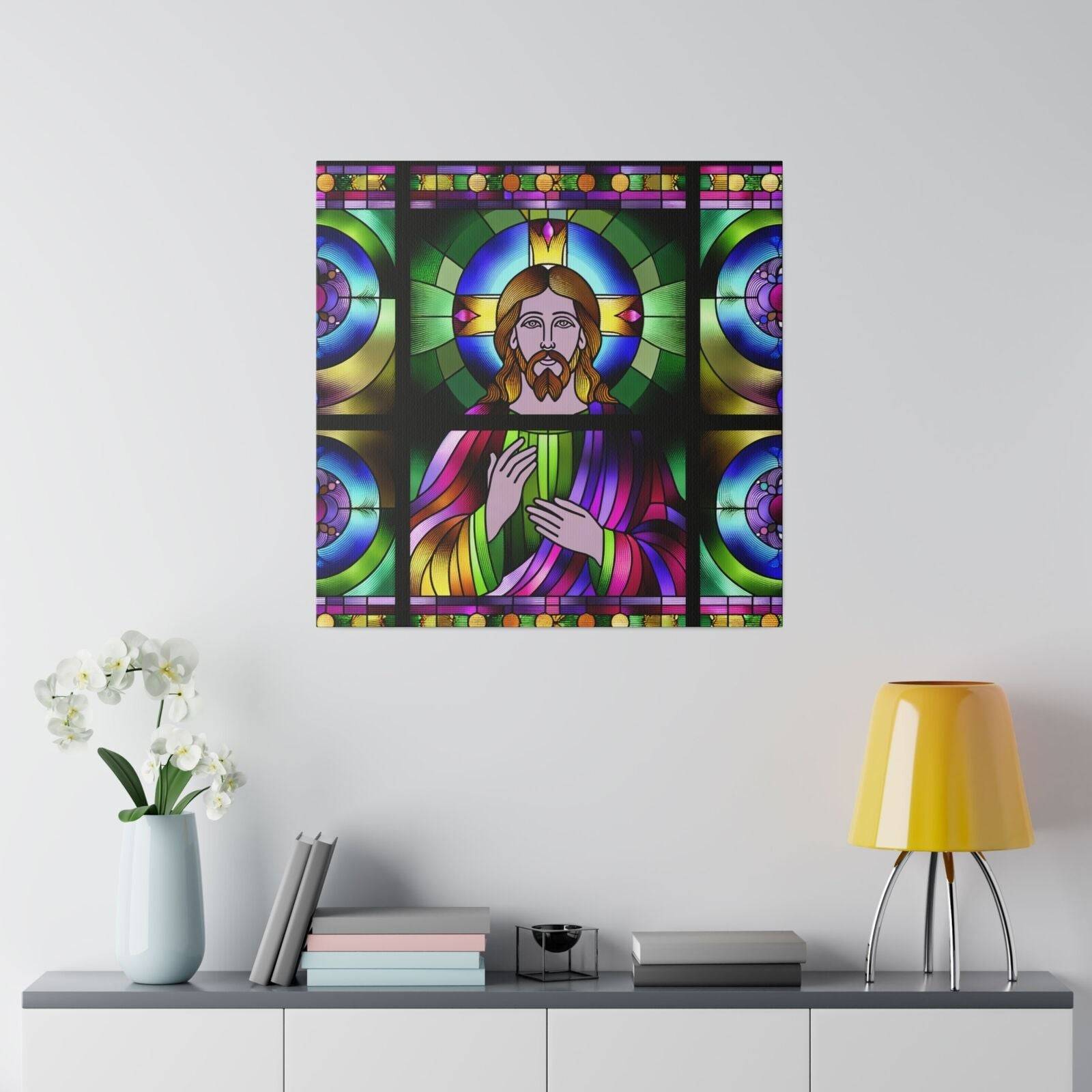 Matte Canvas Wall Art Christian Jesus Christ Stained Glass Style Art Bible Decor