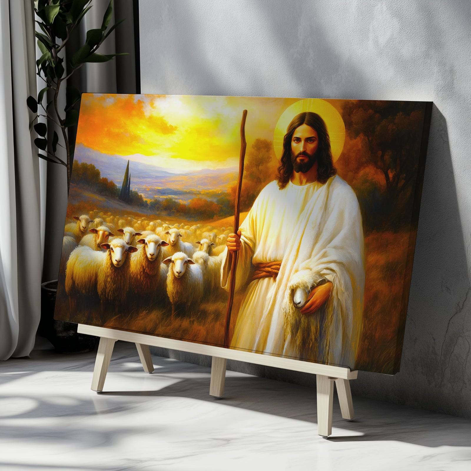 Original Artwork Jesus Shepherd Oil Painting Print on Framed Canvas Wall Art