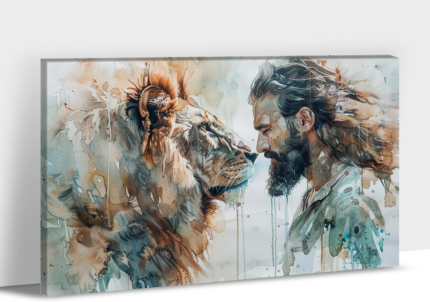 Jesus Wall Art - Lion of Judah Wall Art, Lion and Jesus Pictures for Wall Decor, Christian Wall Art Jesus Painting Canvas Print Jesus Poster Framed Ready to Hang 18X24''