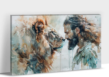 Jesus Wall Art - Lion of Judah Wall Art, Lion and Jesus Pictures for Wall Decor, Christian Wall Art Jesus Painting Canvas Print Jesus Poster Framed Ready to Hang 18X24''