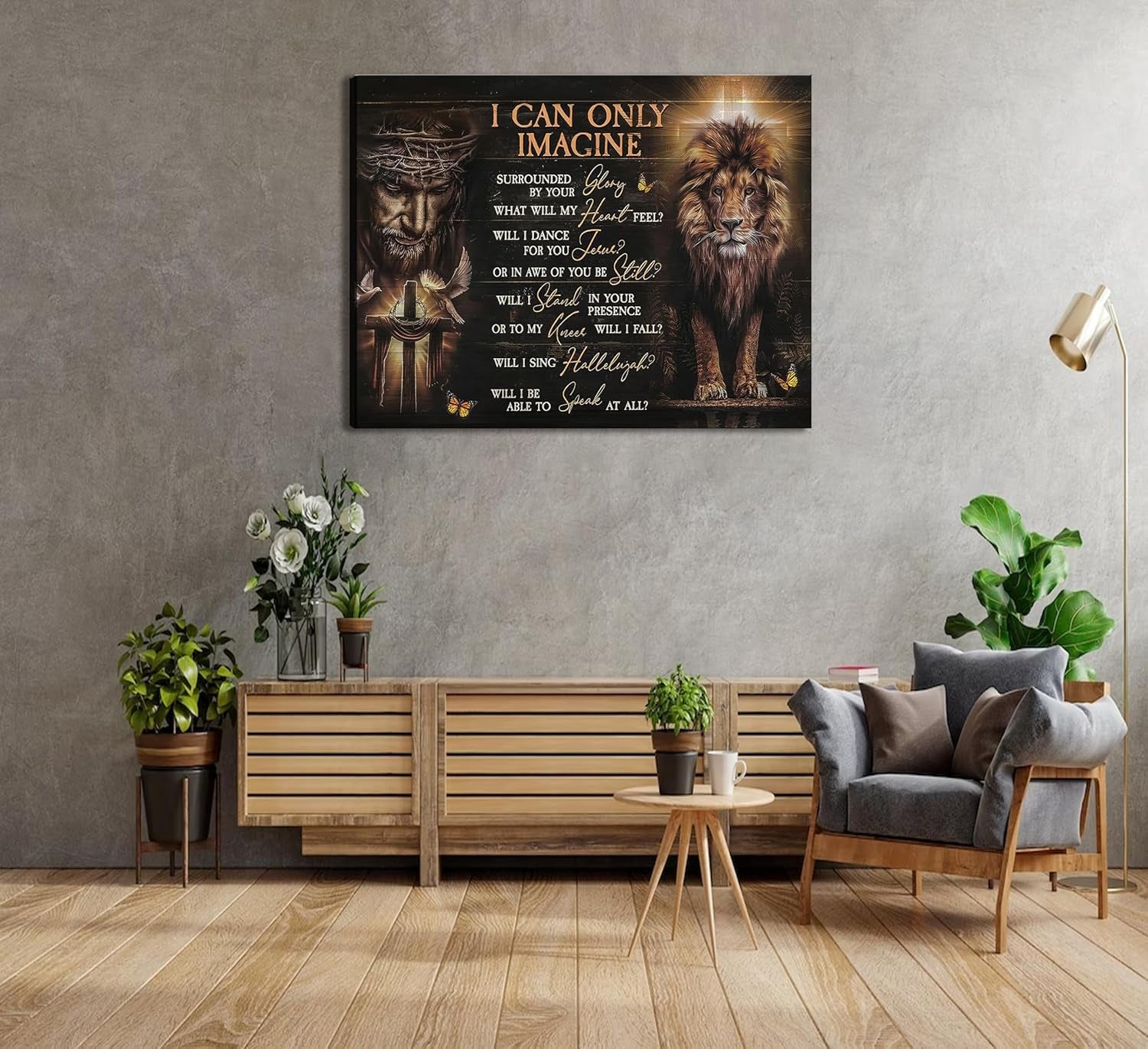 Christian Jesus and the Lion of Judah Canvas Wall Art I Can Only Imagine Scripture Bible Verse Picture Religious Wall Decor Poster Print for Church Living Room Bedroom Office Home Decoration