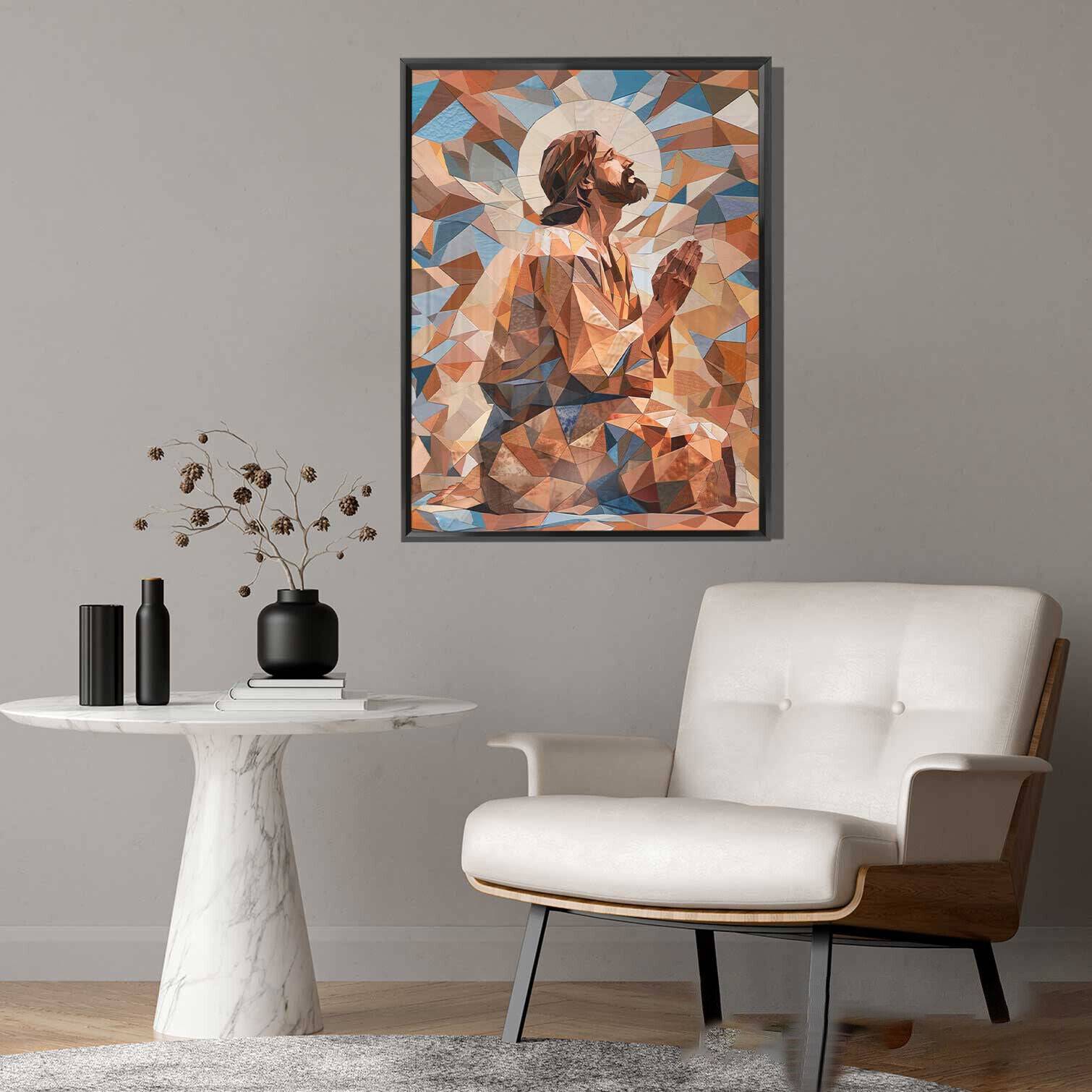 Jesus Geometric Abstract Wall Art Modern Christian Home Decor Framed Jesus Art