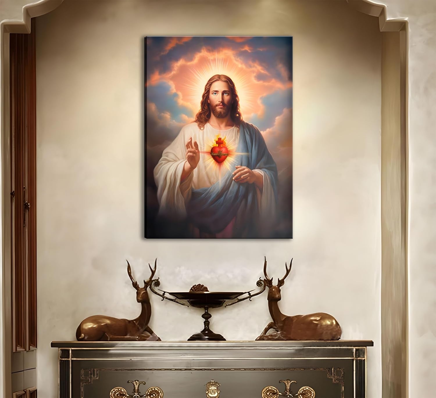 Sacred Heart of Jesus Wall Art Picture Divine Mercy Picture Canvas Wall Decor Christian Religious Christ Jesus Portrait Poster Prints Artwork for Living Room Bedroom Room Office Home Decoration