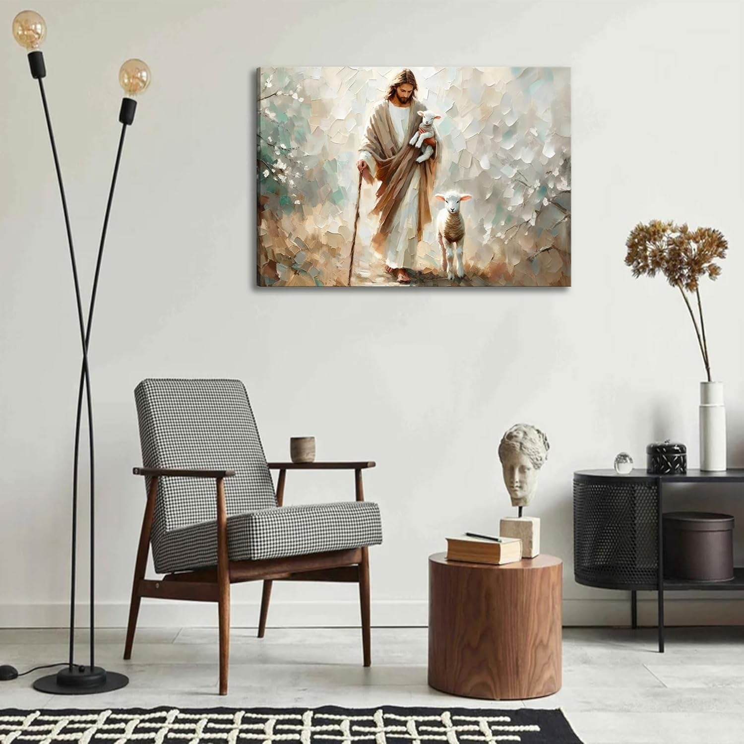 Jesus Lamb Canvas Wall Art Jesus Christ the Good Shepherd Wall Decor Picture Jesus Finds the Lost Lamb Poster Print for Living Room Bedroom Church Home Decoration Ready to Hang