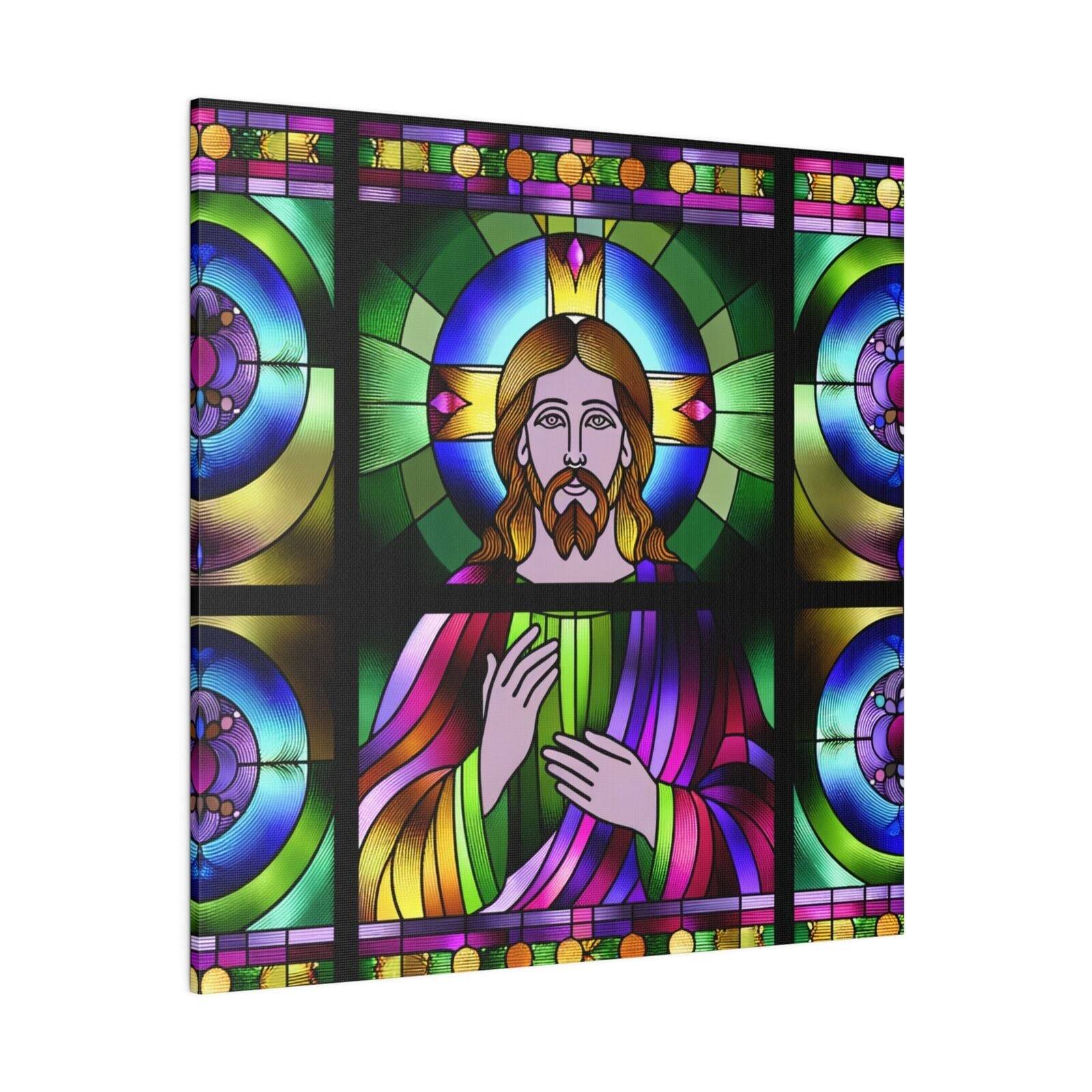 Matte Canvas Wall Art Christian Jesus Christ Stained Glass Style Art Bible Decor