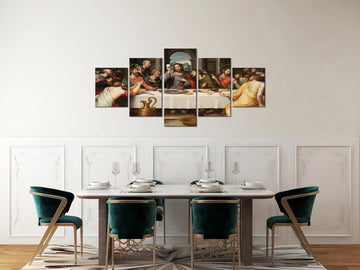 5 Piece Leonardo Da Vinci Religious Wall Decor Christian Wall Art Jesus Wall Art the Last Supper Painting for Dining Room Decor (60''W X 32''H)