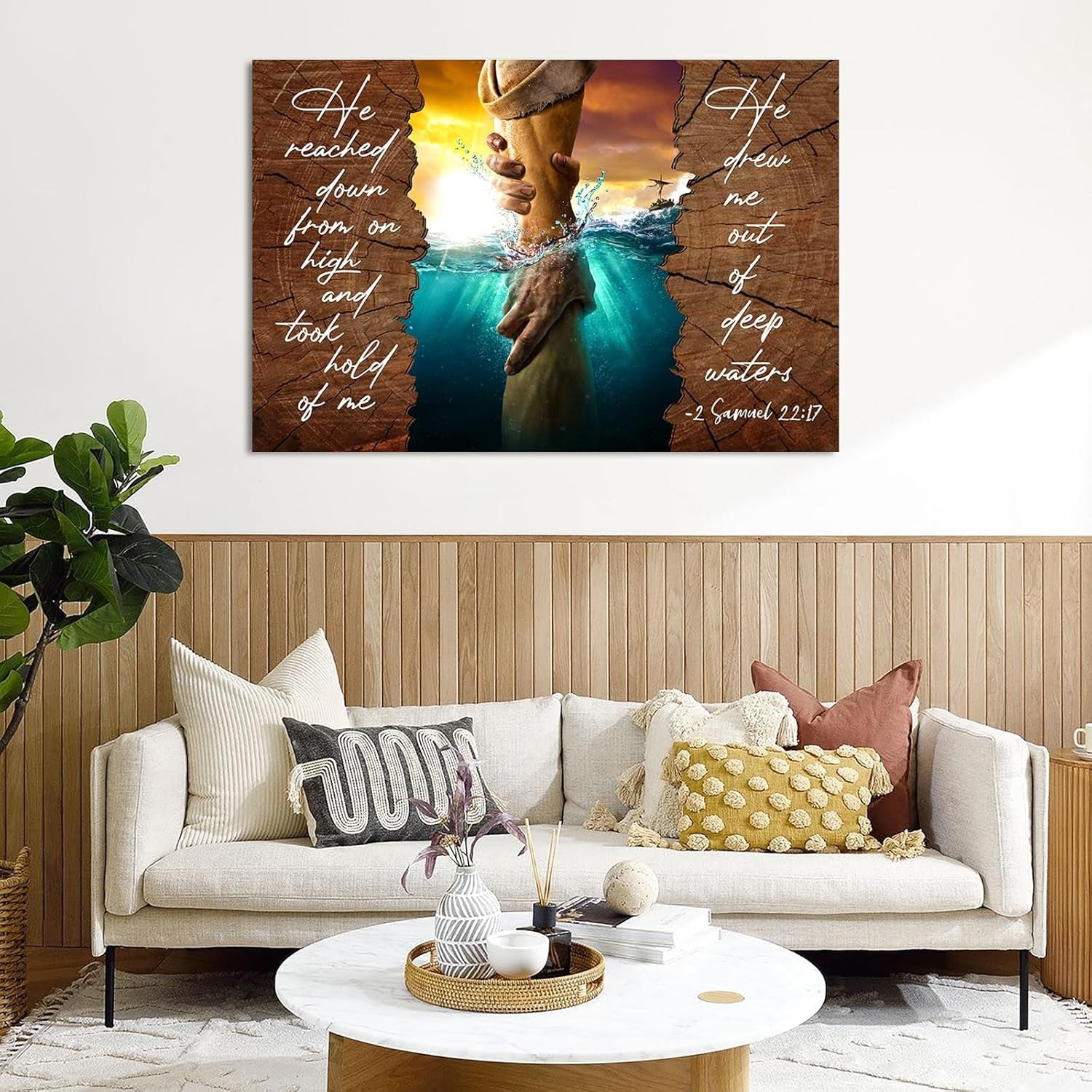 Jesus Wall Art Christian Canvas Wall Decor Hand of God Religious Painting Ocean Bible Picture Poster Living Room Bedroom Frame 12X16Inch