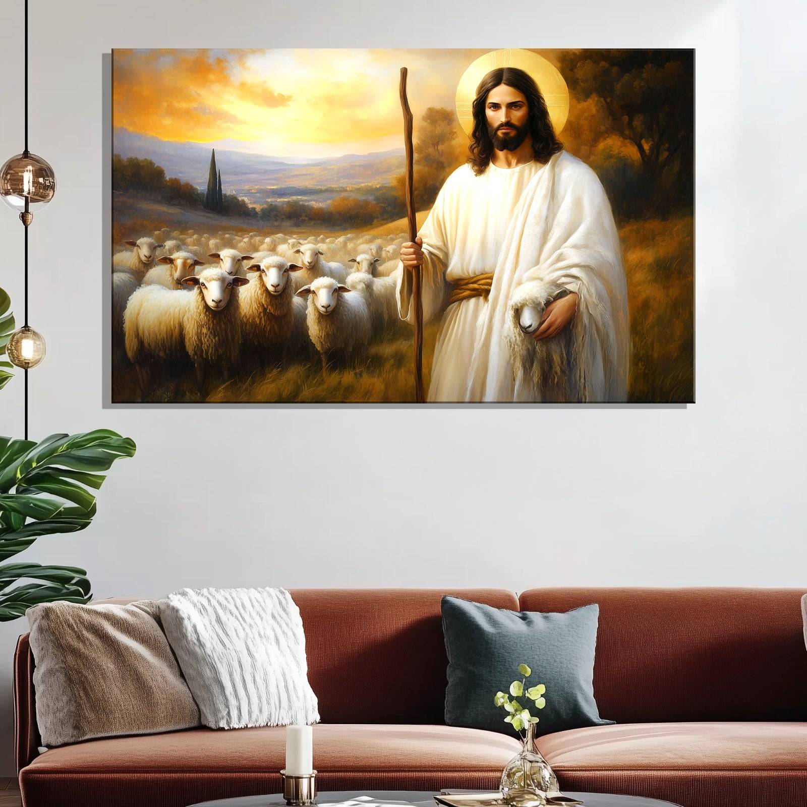 Original Artwork Jesus Shepherd Oil Painting Print on Framed Canvas Wall Art