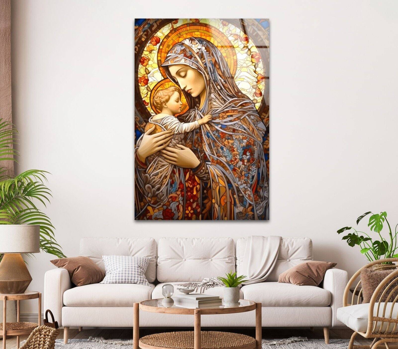 Jesus and Virgin Mary Glass Wall Art