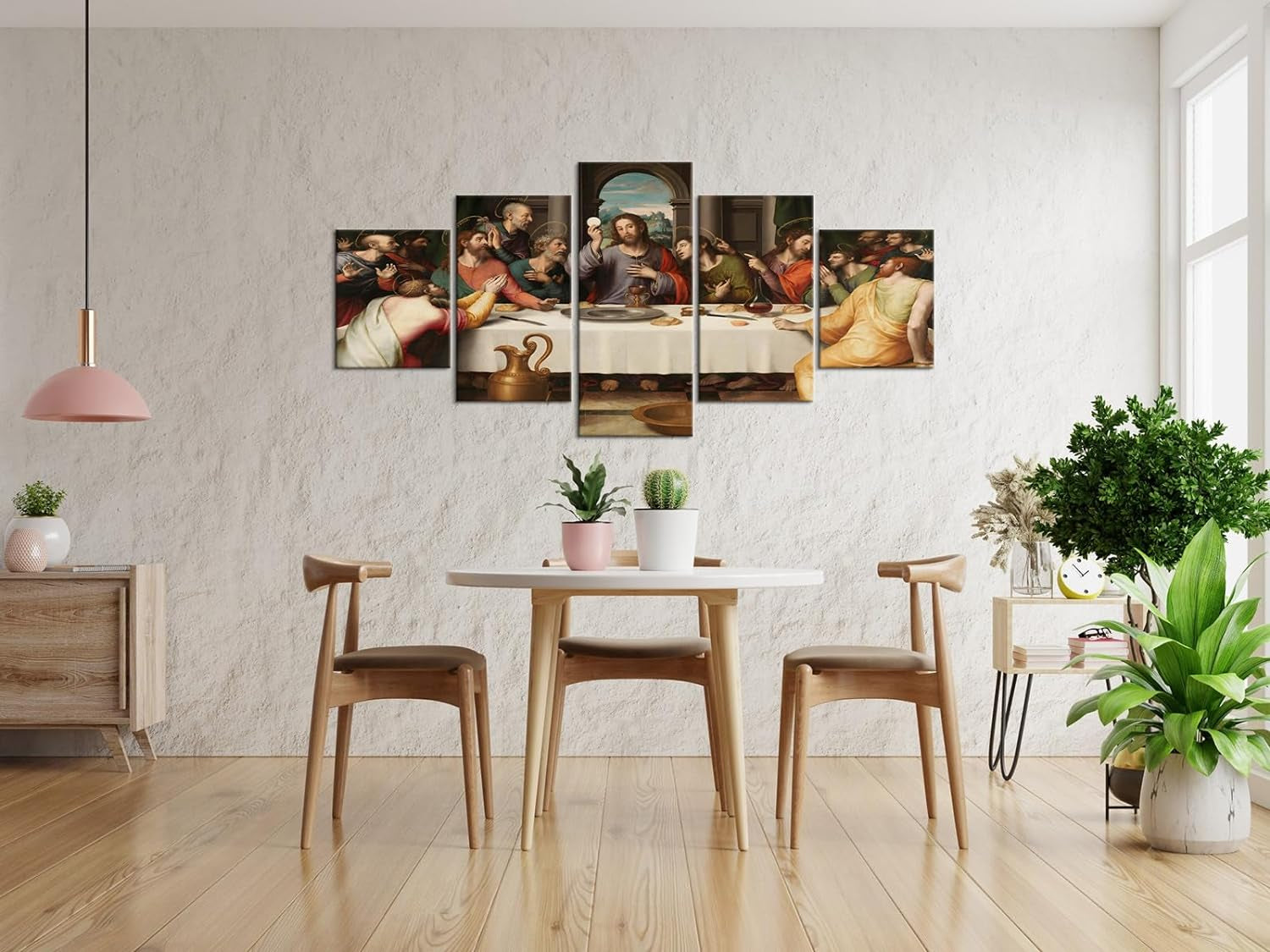 5 Piece Leonardo Da Vinci Religious Wall Decor Christian Wall Art Jesus Wall Art the Last Supper Painting for Dining Room Decor (60''W X 32''H)