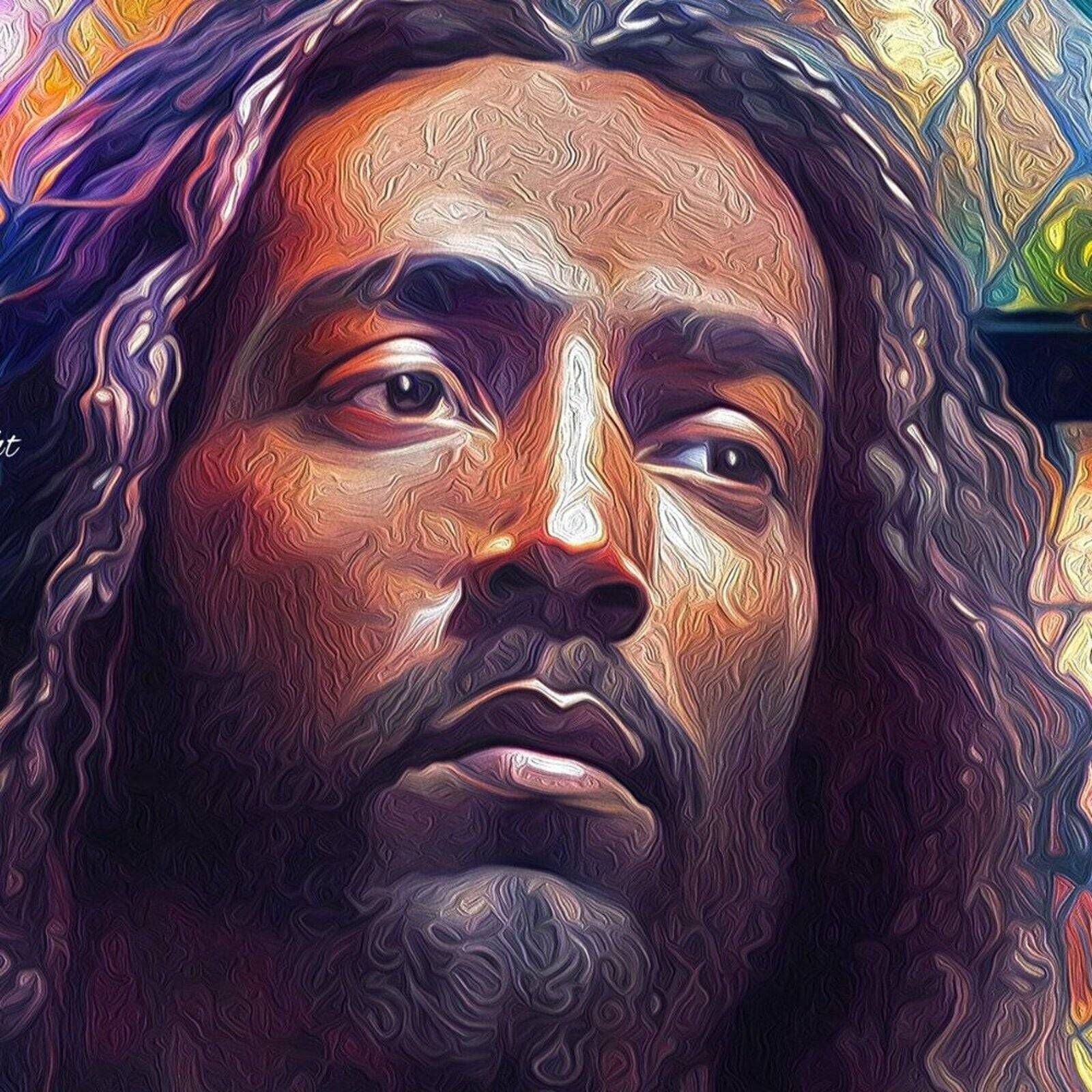 8X8 Black Jesus Stained Glass Wall Art Watercolor Oil Painting Print