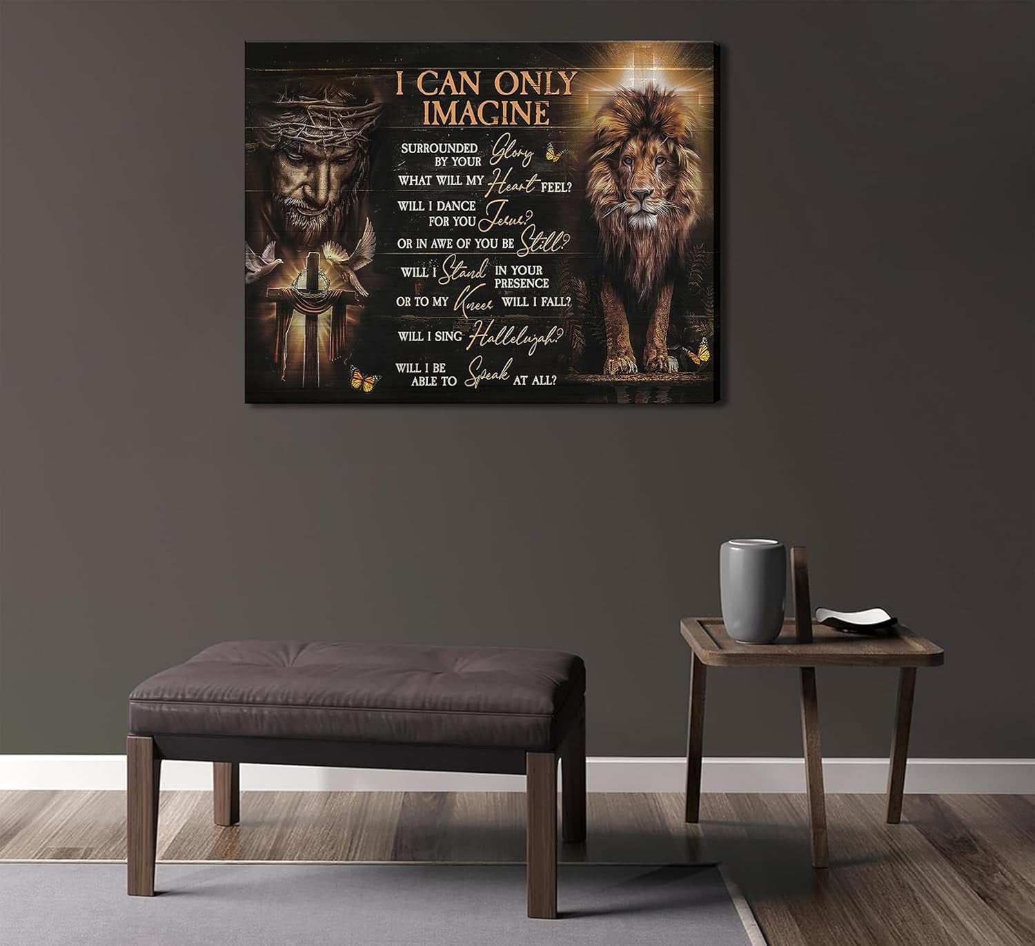 Christian Jesus and the Lion of Judah Canvas Wall Art I Can Only Imagine Scripture Bible Verse Picture Religious Wall Decor Poster Print for Church Living Room Bedroom Office Home Decoration