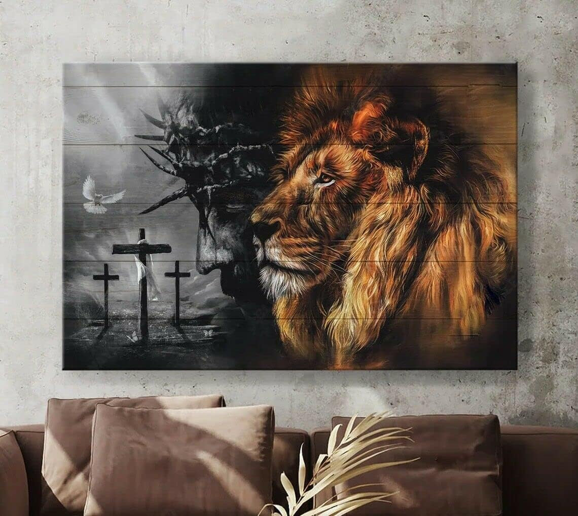 Jesus Poster , Lion of Judah - Jesus Landscape Poster Prints, Christian Wall Art Metal Tin Sign Wall Decor for Garage Man Cave Bar Kitchen Metal Tin Sign 8X12 Inch