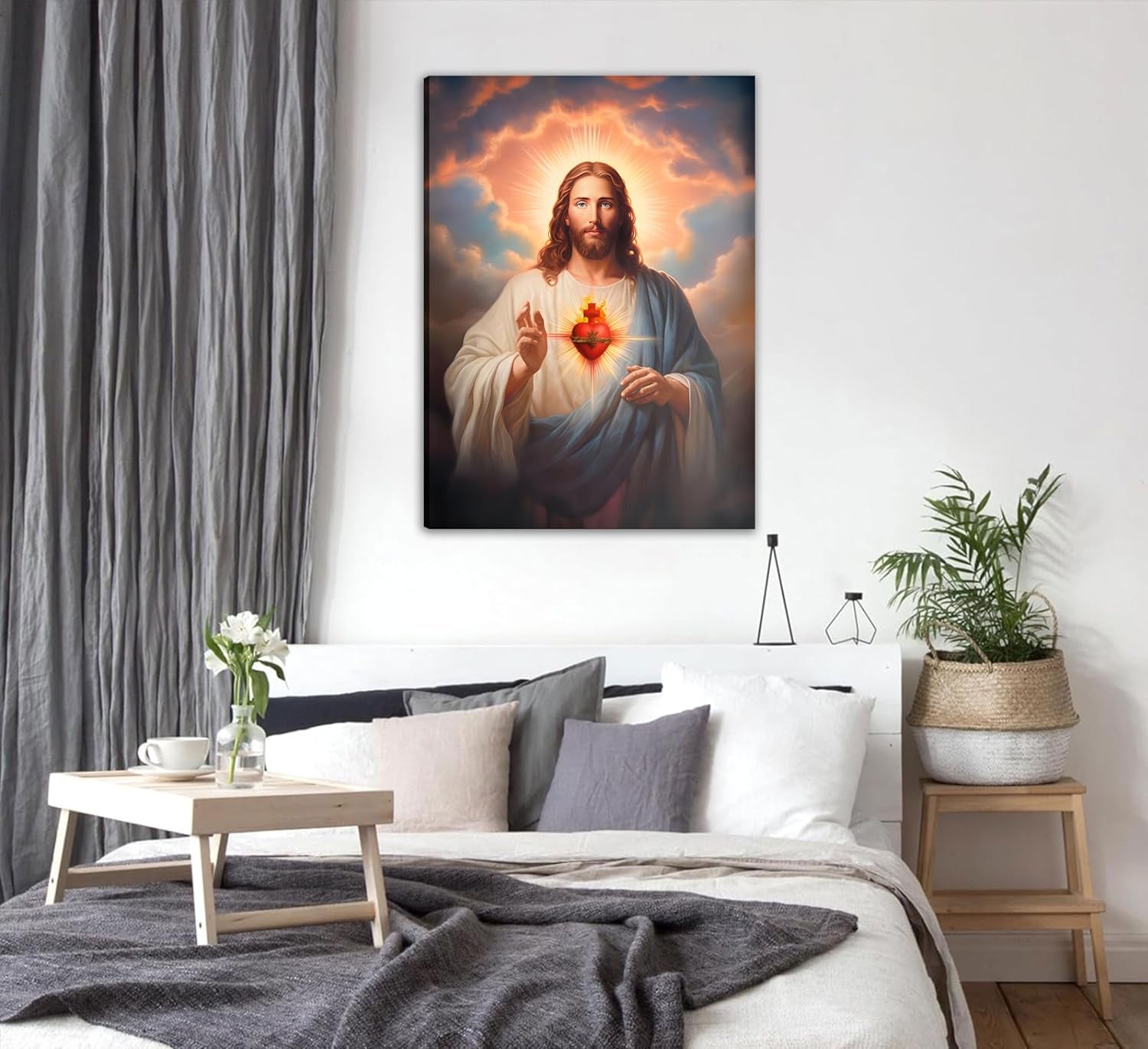 Sacred Heart of Jesus Wall Art Picture Divine Mercy Picture Canvas Wall Decor Christian Religious Christ Jesus Portrait Poster Prints Artwork for Living Room Bedroom Room Office Home Decoration