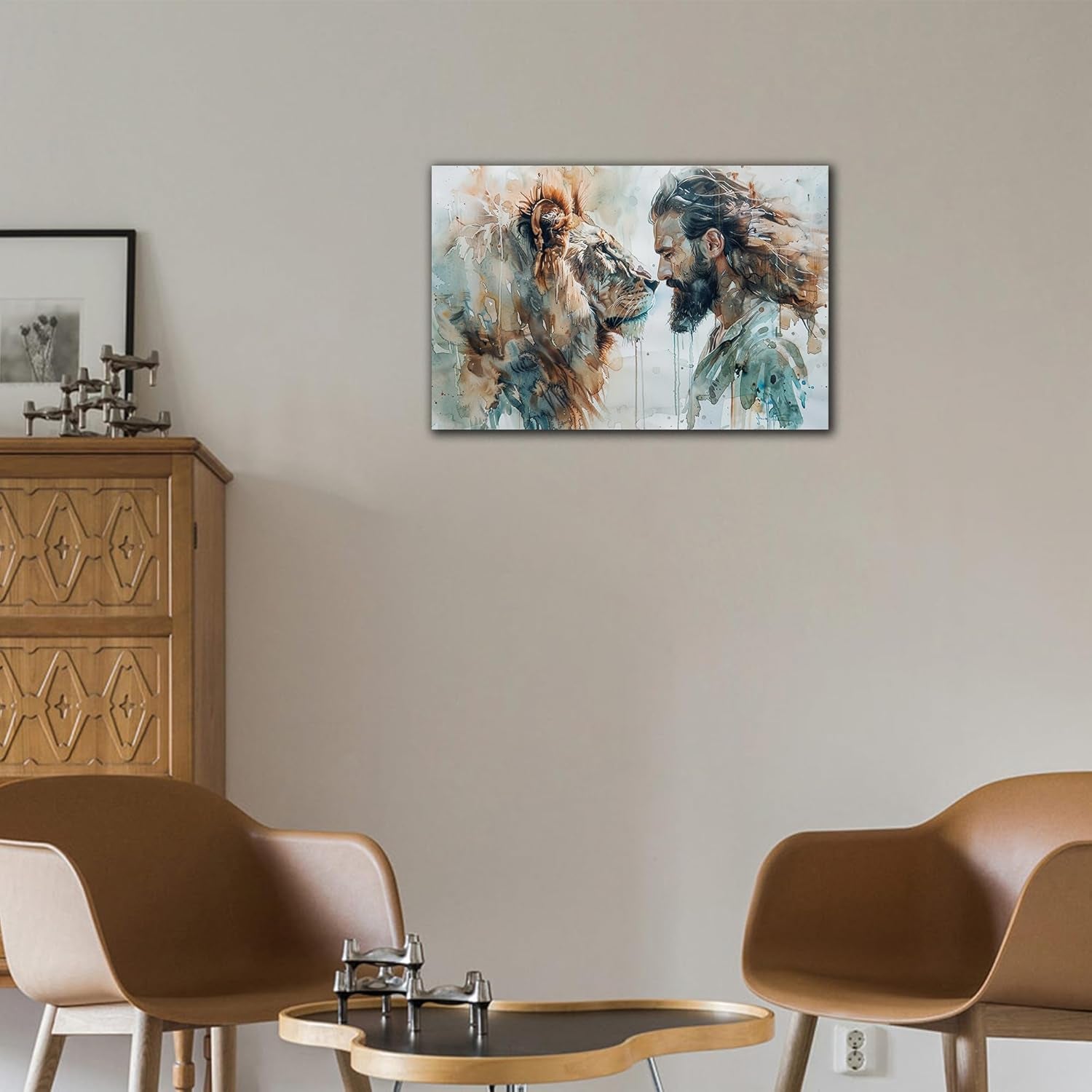 Jesus Wall Art - Lion of Judah Wall Art, Lion and Jesus Pictures for Wall Decor, Christian Wall Art Jesus Painting Canvas Print Jesus Poster Framed Ready to Hang 18X24''