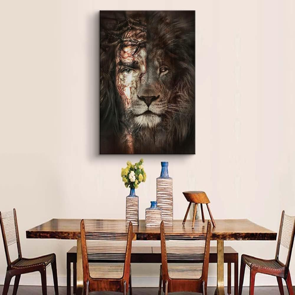 Jesus Pictures for Wall Lion and Jesus Picture Jesus Picture Jesus and Lion Painting Pictures of Jesus Christian Wall Art Jesus Painting Wall Art Religious Wall Decor for Bedroom Decor (12''Wx18''H)