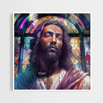 8X8 Black Jesus Stained Glass Wall Art Watercolor Oil Painting Print