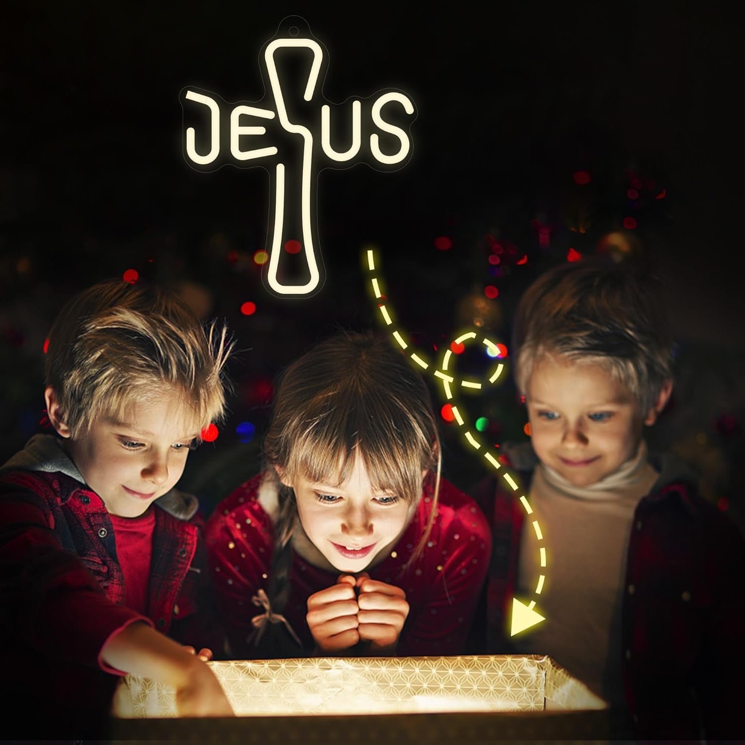 Jesus Cross Neon Sign - Unique Design, Dimmable LED Night Light USB Powered for Home Decor