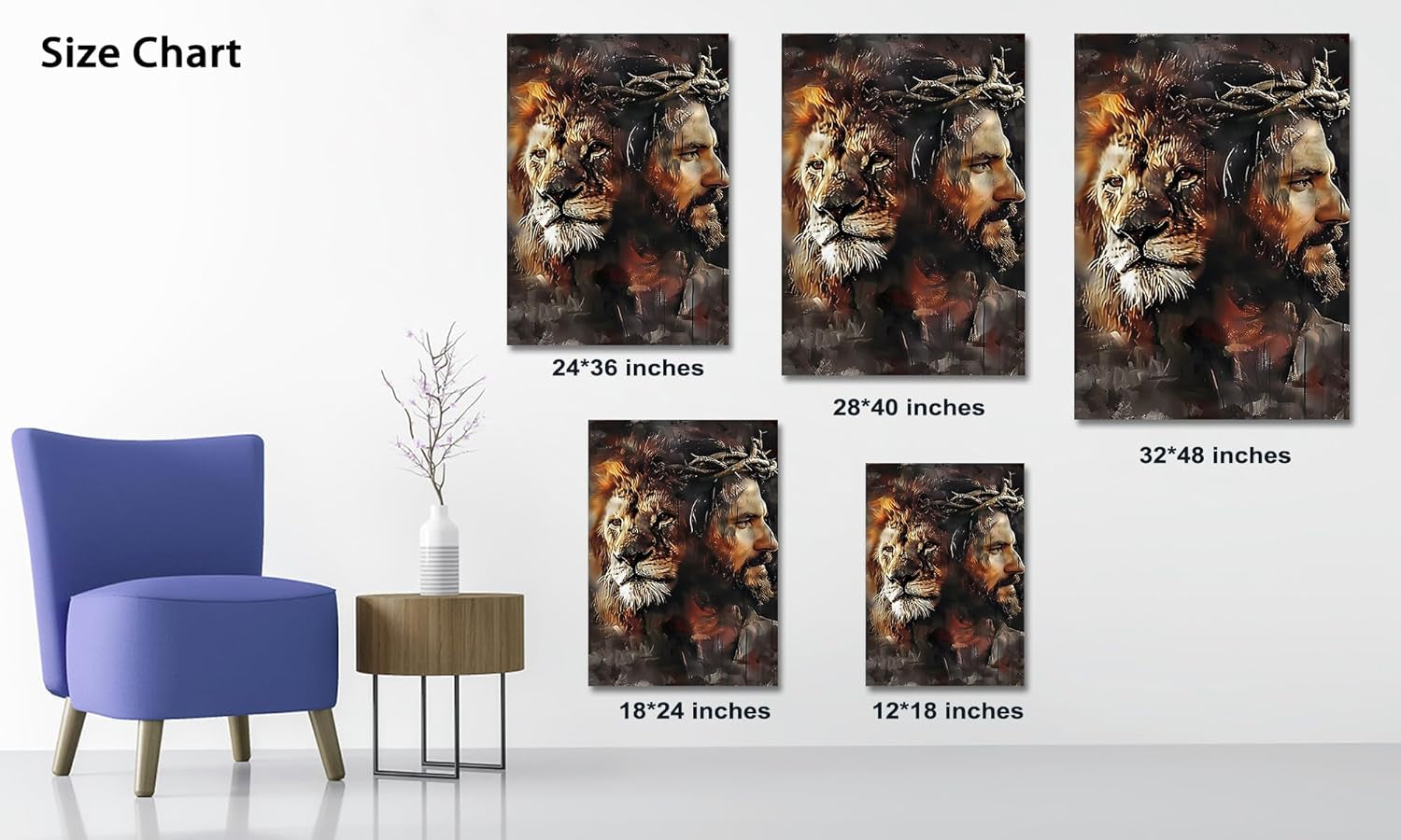 Jesus Wall Art - Lion of Judah Wall Art, Lion and Jesus Pictures for Wall Decor, Christian Wall Art Jesus Painting Canvas Print Jesus Poster Framed Ready to Hang 12X18''