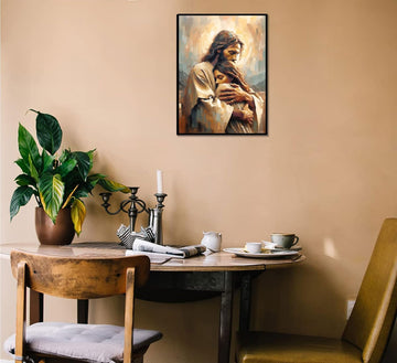 Jesus Embracing Woman Wall Art Safe Haven Poster Jesus Canvas Prints Christian Spiritual Painting Bible Art Pictures Jesus and Girl Wall Decor for Bedroom Living Room Dining Room Church Unframed