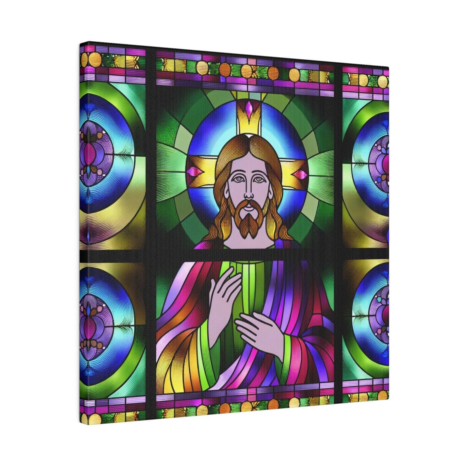 Matte Canvas Wall Art Christian Jesus Christ Stained Glass Style Art Bible Decor