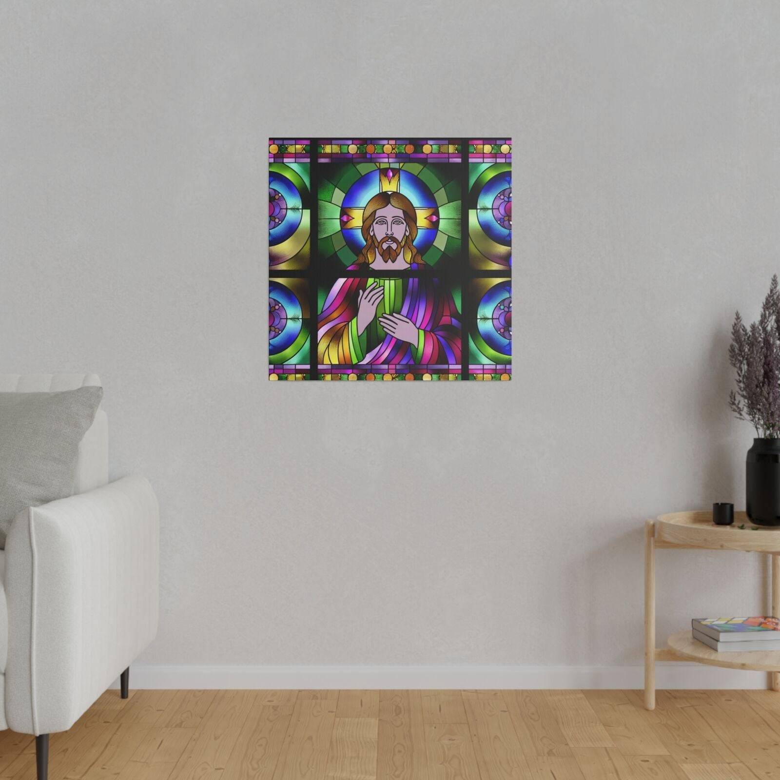 Matte Canvas Wall Art Christian Jesus Christ Stained Glass Style Art Bible Decor