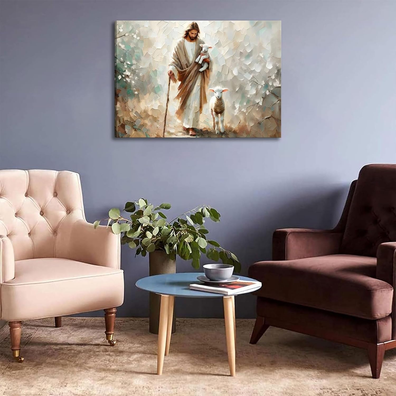 Jesus Lamb Canvas Wall Art Jesus Christ the Good Shepherd Wall Decor Picture Jesus Finds the Lost Lamb Poster Print for Living Room Bedroom Church Home Decoration Ready to Hang