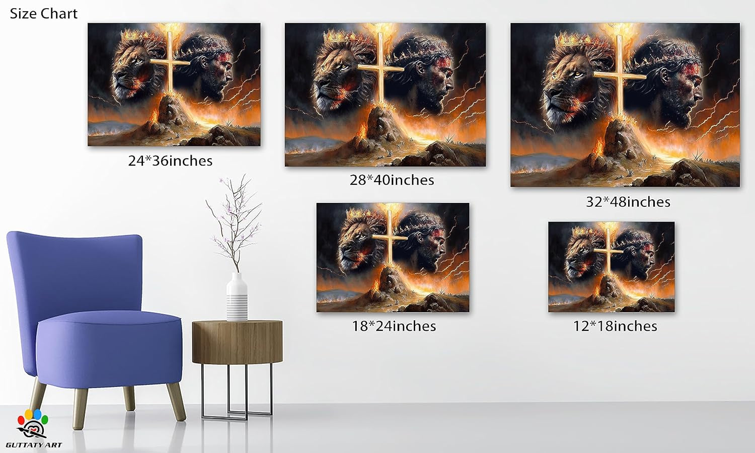 Jesus Lion Wall Art - Lion of Judah Wall Art for Christian Wall Decor, Lion and Jesus Poster Picture Wall Decor, Christian Art Jesus Painting Canvas Print for Bedroom Framed 12X18 Inches