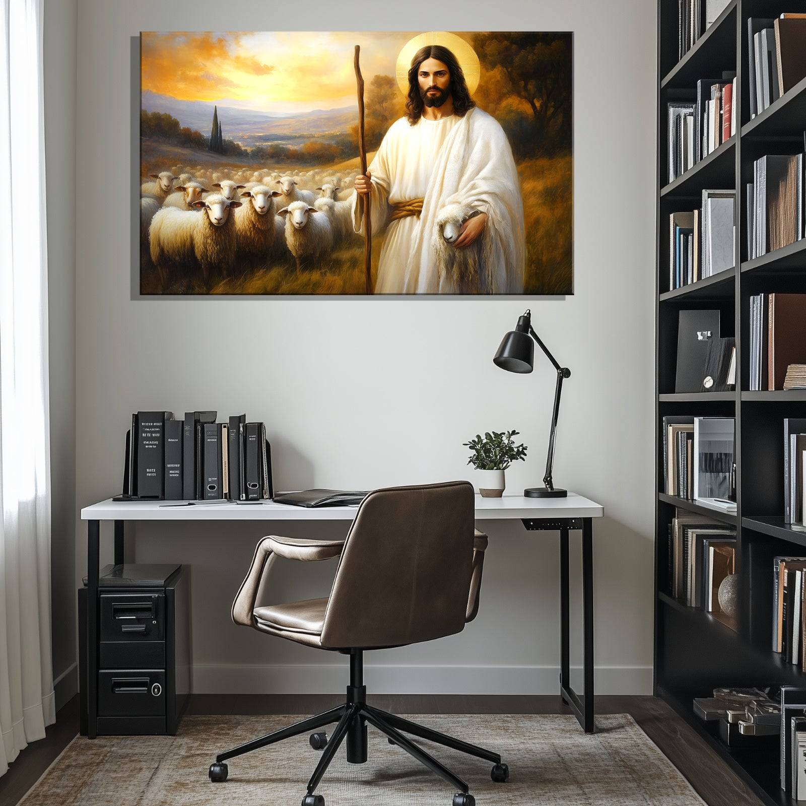 Original Artwork Jesus Shepherd Oil Painting Print on Framed Canvas Wall Art