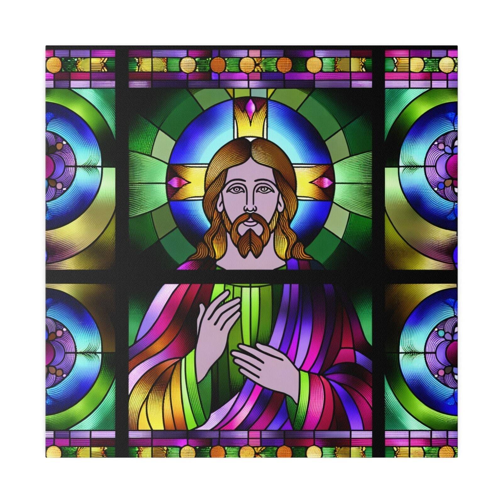 Matte Canvas Wall Art Christian Jesus Christ Stained Glass Style Art Bible Decor