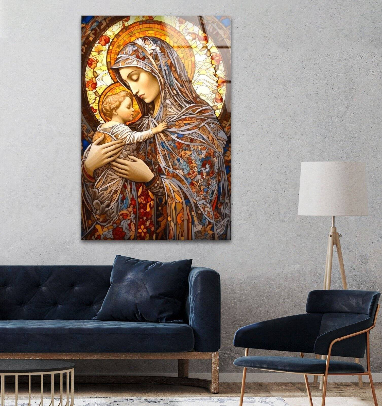 Jesus and Virgin Mary Glass Wall Art