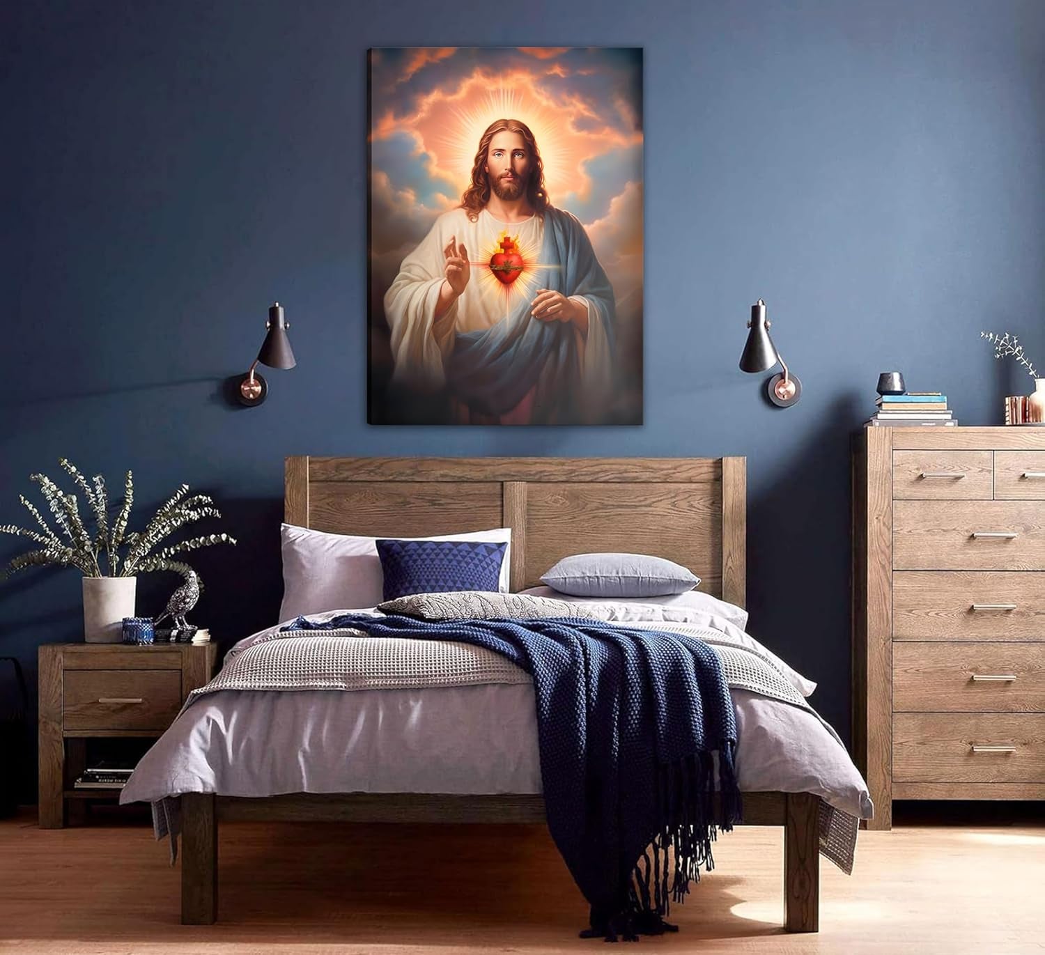 Sacred Heart of Jesus Wall Art Picture Divine Mercy Picture Canvas Wall Decor Christian Religious Christ Jesus Portrait Poster Prints Artwork for Living Room Bedroom Room Office Home Decoration