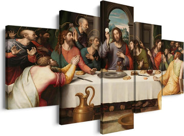 5 Piece Leonardo Da Vinci Religious Wall Decor Christian Wall Art Jesus Wall Art the Last Supper Painting for Dining Room Decor (60''W X 32''H)