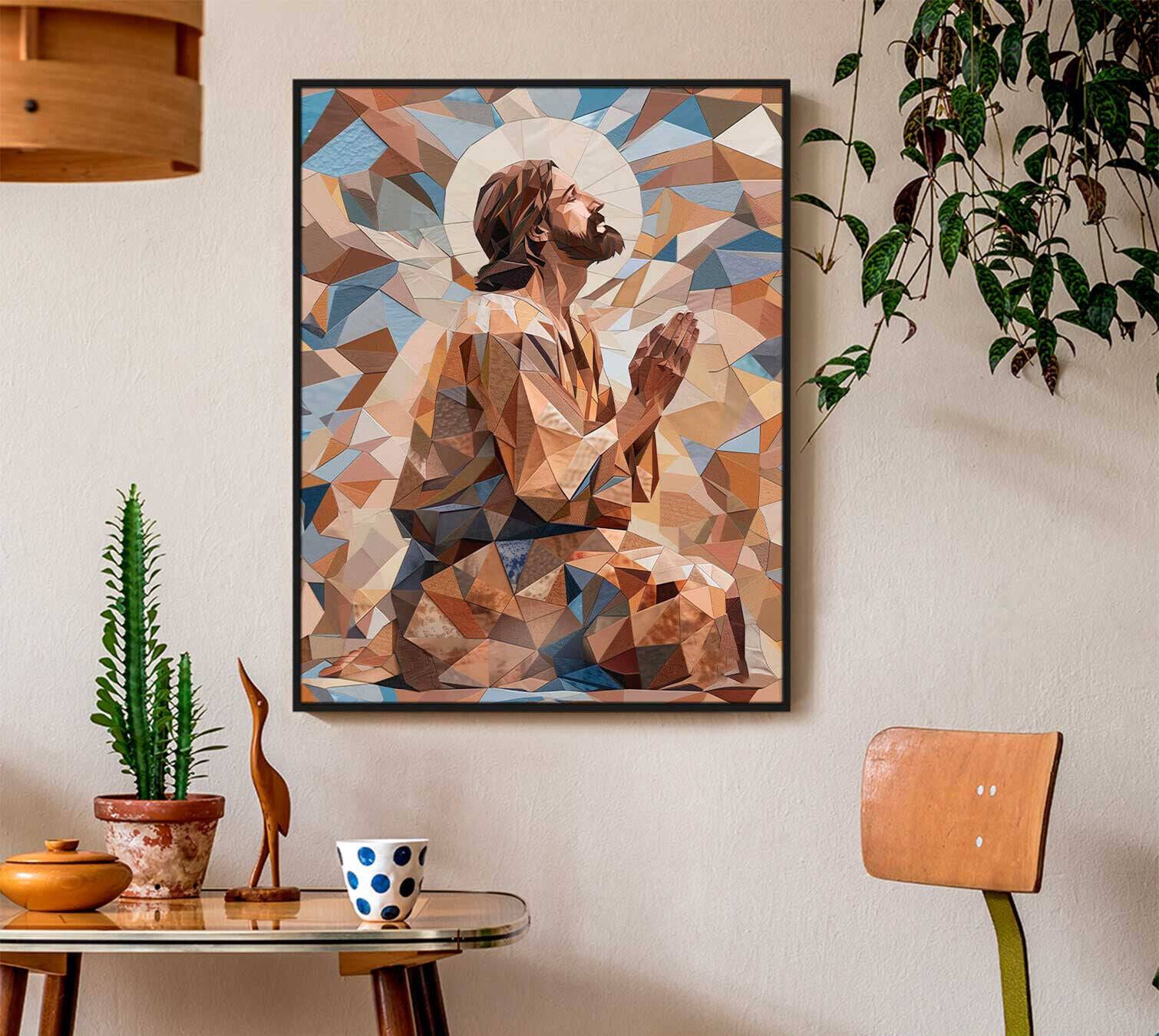 Jesus Geometric Abstract Wall Art Modern Christian Home Decor Framed Jesus Art