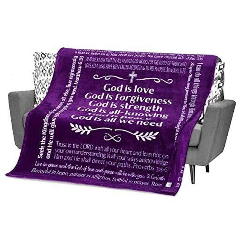 Christian Gifts for Mom, Religious Blanket with Bible Verses, Fleece Purple