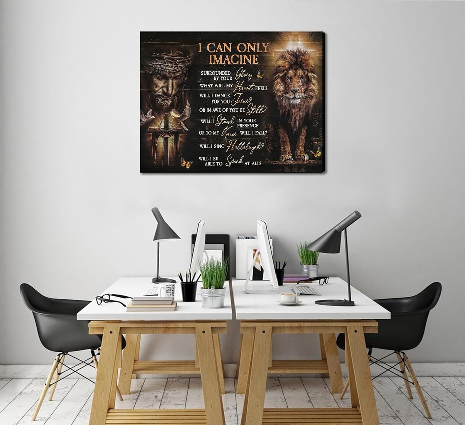 Christian Jesus and the Lion of Judah Canvas Wall Art I Can Only Imagine Scripture Bible Verse Picture Religious Wall Decor Poster Print for Church Living Room Bedroom Office Home Decoration