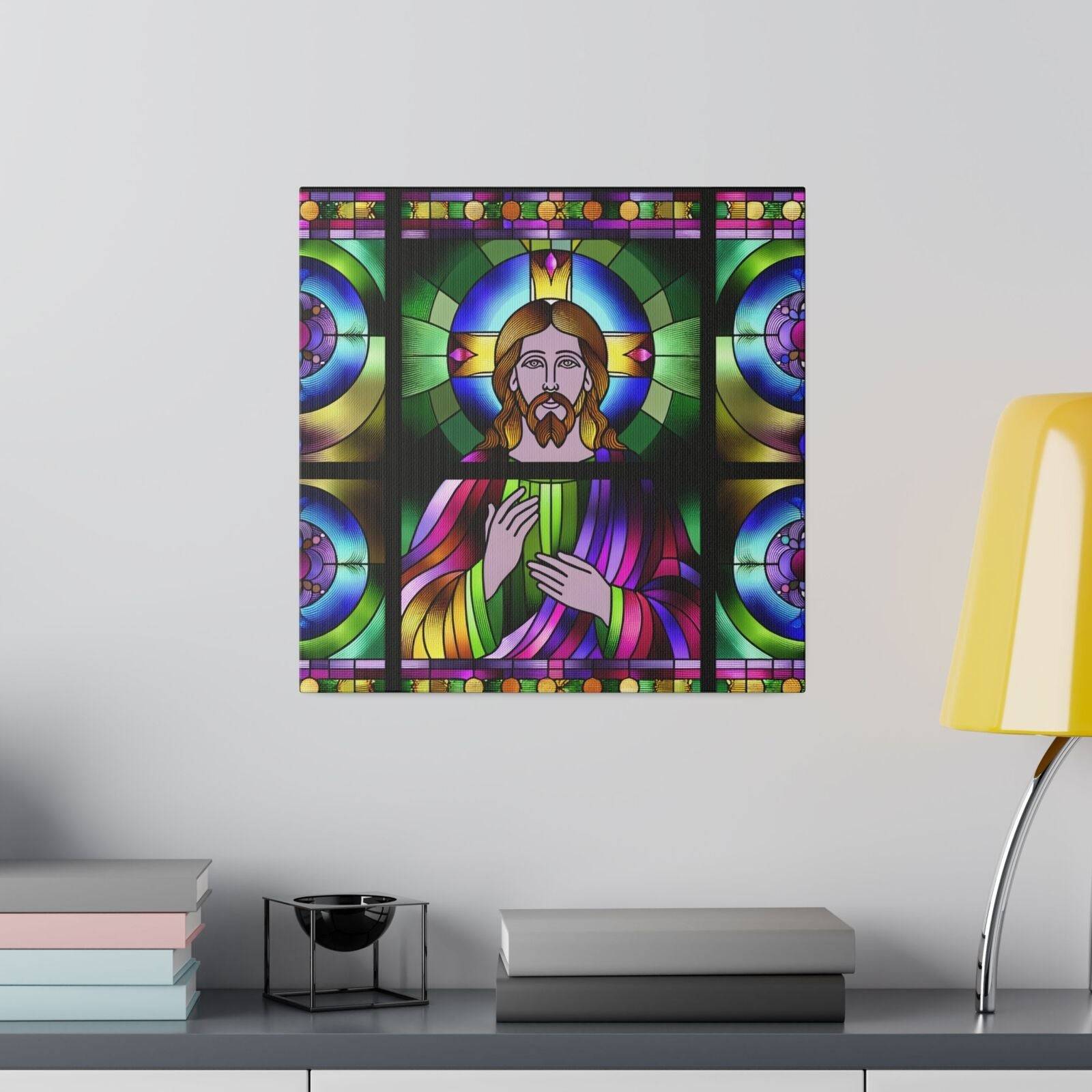 Matte Canvas Wall Art Christian Jesus Christ Stained Glass Style Art Bible Decor