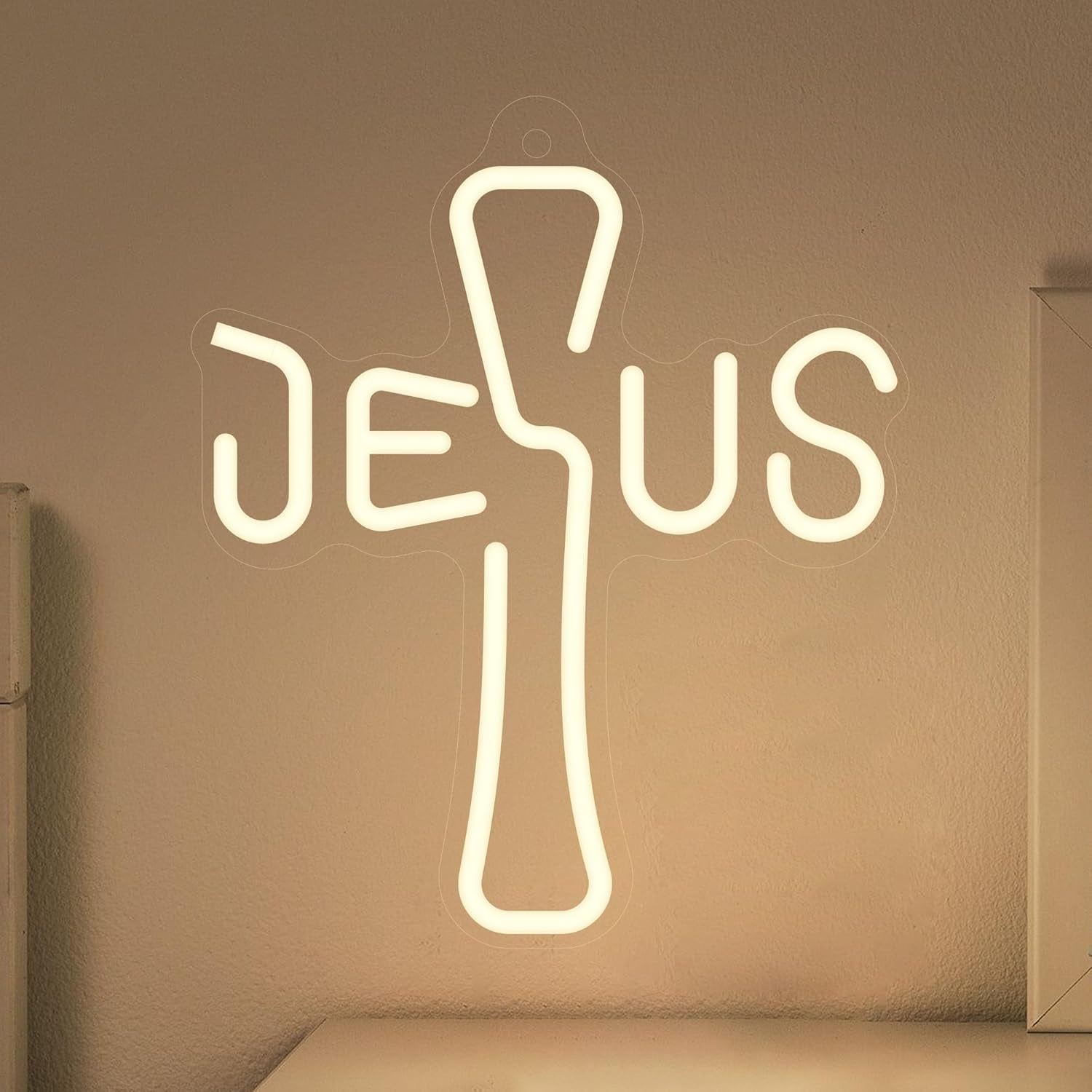 Jesus Cross Neon Sign - Unique Design, Dimmable LED Night Light USB Powered for Home Decor